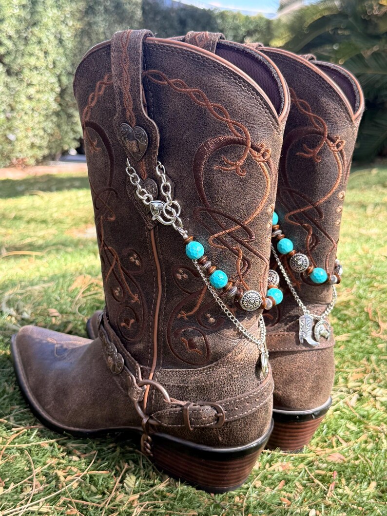 Rodeo Trail Western Boot Chain Set, Turquoise Boot Jewelry Pair, Single ...