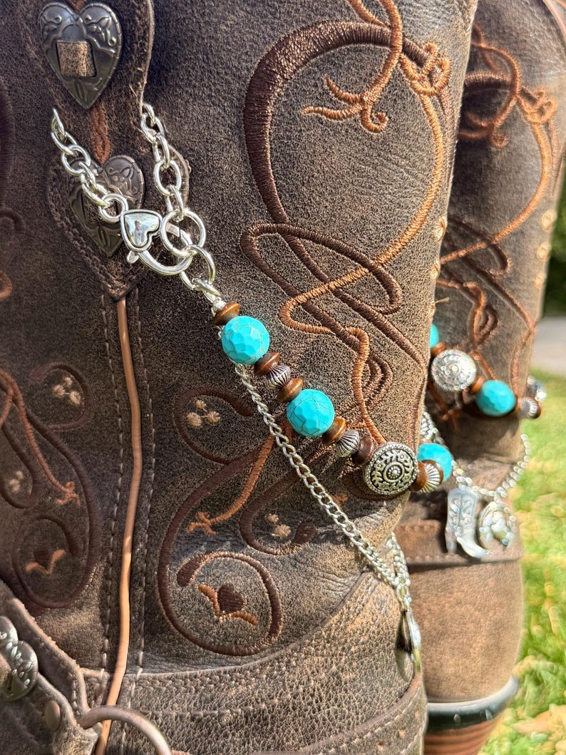 Rodeo Trail Western Boot Chain Set, Turquoise Boot Jewelry Pair, Single ...