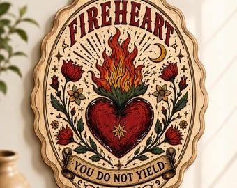 Letrero de madera vintage Corazón de fuego, decoración para el hogar Hasta el fin que sea, citas de SJM, letreros de madera Trono de cristal, letrero de SJM, placa de madera No te rindas