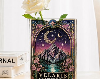 Jarrón de libros Velaris Ciudad de la Luz Estelar, Decoración de estantería Velaris, Jarrón acrílico ACOTAR, Decoración literaria de La Corte Nocturna, Regalo SJM, Libro Casa del Viento