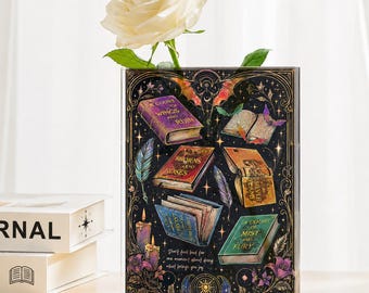 Jarrón con forma de libro para fans de la saga ACOTAR, decoración para estantería de libros de The Bat Boys, jarrón acrílico Velaris para amantes de los libros, jarrón inspirado en SJM, regalo para amantes de los libros.