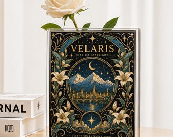 Jarrón de libros Acotar de la Ciudad de las Estrellas de Velaris, Merchandising de la Corte de los Sueños de Espinas y Rosas, Regalo de la Corte Nocturna para amantes de la ciencia ficción, Regalo de biblioteca para amantes de los libros.
