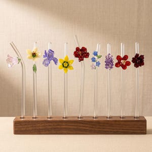Handgemaakt glazen rietje met bloem, drinkrietjes van borosilicaatglas, gepersonaliseerd verjaardagscadeau, cadeau voor haar, verjaardagsbloem