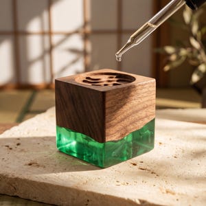 Difusor de aceites esenciales, difusor artesanal de madera y resina, decoración zen japonesa, regalo minimalista de aromaterapia, decoración moderna para escritorio.