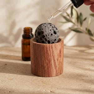 Lava Stone Essential Oil Diffuser, Natural Wood Aroma Diffuser, Passive Oil Diffuser, Minimalist Desk Aromatherapy Decor