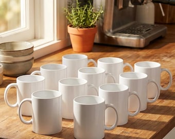 12pc White Ceramic Sublimation Mugs, 11oz Blank Coffee Cups, DIY Heat Press Supplies