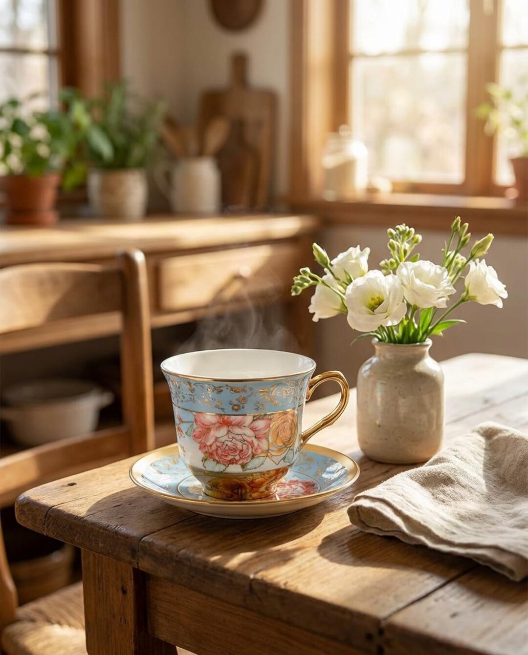 English Floral Pattern Tea Set, Serving 6, 5.4 Oz Porcelain Cups and ...