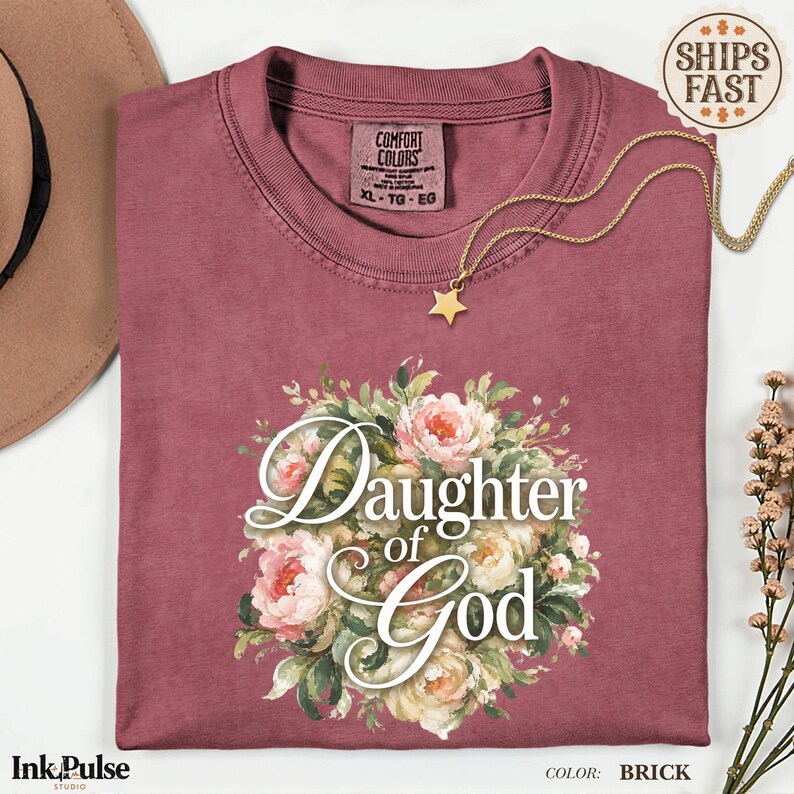 Comfort Colors® Christian Floral Tee, Daughter of God Shirt, Vintage Christian T Shirt, Jesus Gift for Women image 14