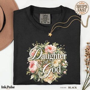 Comfort Colors® Christian Floral Tee, Daughter of God Shirt, Vintage Christian T Shirt, Jesus Gift for Women image 13