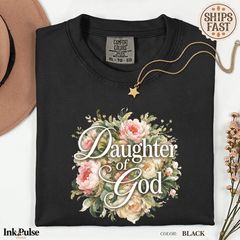 Comfort Colors® Christian Floral Tee, Daughter of God Shirt, Vintage Christian T Shirt, Jesus Gift for Women image 13