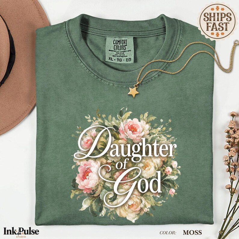 Comfort Colors® Christian Floral Tee, Daughter of God Shirt, Vintage Christian T Shirt, Jesus Gift for Women image 3