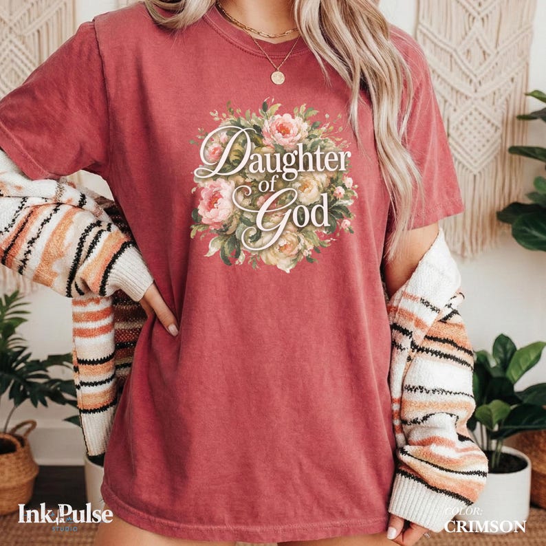 Comfort Colors® Christian Floral Tee, Daughter of God Shirt, Vintage Christian T Shirt, Jesus Gift for Women image 5