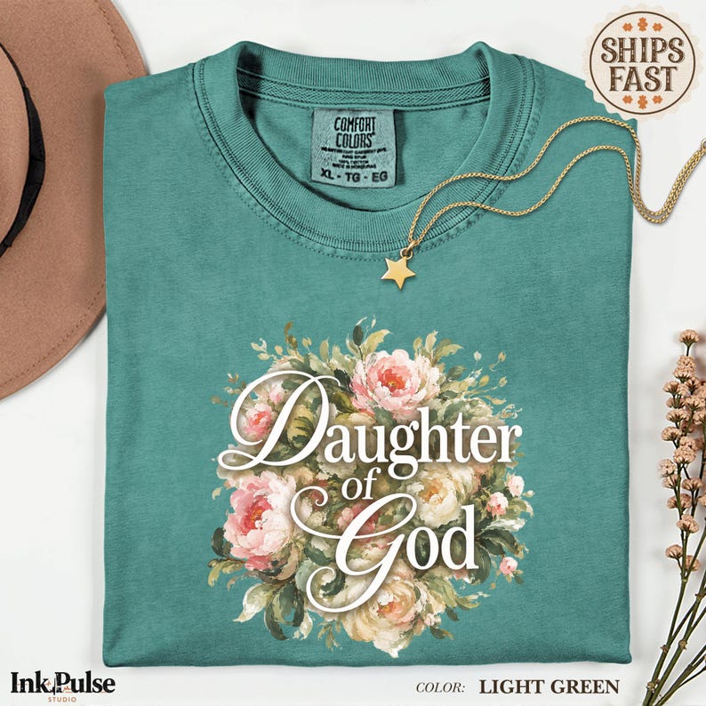 Comfort Colors® Christian Floral Tee, Daughter of God Shirt, Vintage Christian T Shirt, Jesus Gift for Women image 15