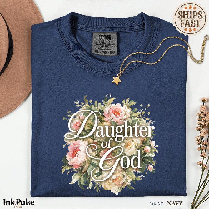 Comfort Colors® Christian Floral Tee, Daughter of God Shirt, Vintage Christian T Shirt, Jesus Gift for Women image 12