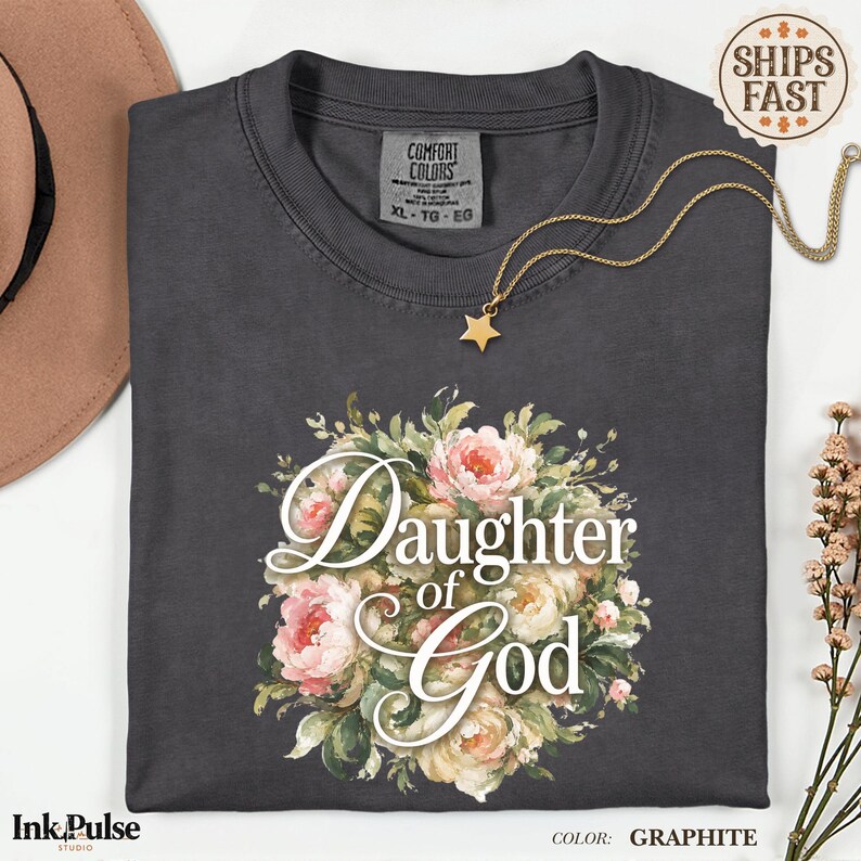 Comfort Colors® Christian Floral Tee, Daughter of God Shirt, Vintage Christian T Shirt, Jesus Gift for Women image 11