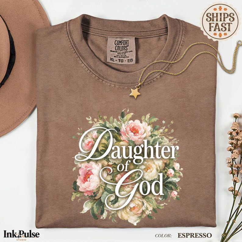 Comfort Colors® Christian Floral Tee, Daughter of God Shirt, Vintage Christian T Shirt, Jesus Gift for Women image 10