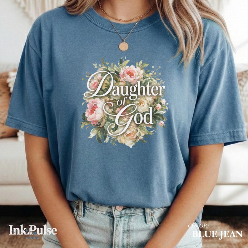 Comfort Colors® Christian Floral Tee, Daughter of God Shirt, Vintage Christian T Shirt, Jesus Gift for Women image 2