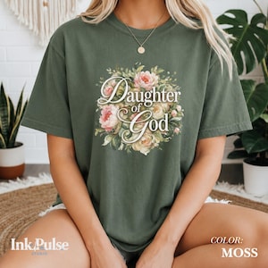 Comfort Colors® Christian Floral Tee, Daughter of God Shirt, Vintage Christian T Shirt, Jesus Gift for Women image 6