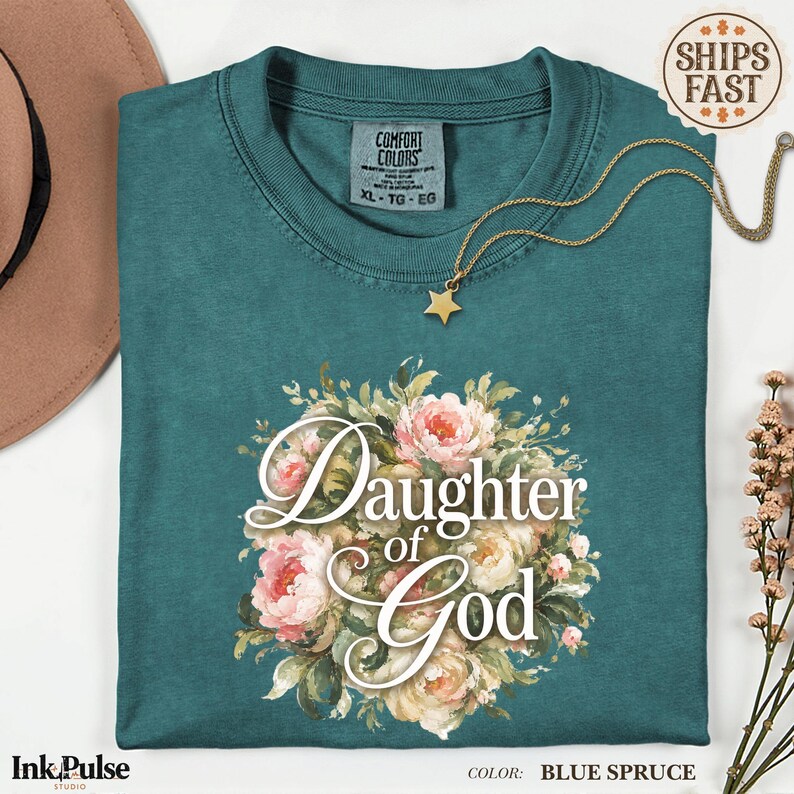 Comfort Colors® Christian Floral Tee, Daughter of God Shirt, Vintage Christian T Shirt, Jesus Gift for Women image 8