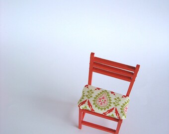 Chair, wooden, miniature, Seaside Pink with Paisley fabric seat, 8 inches high chair