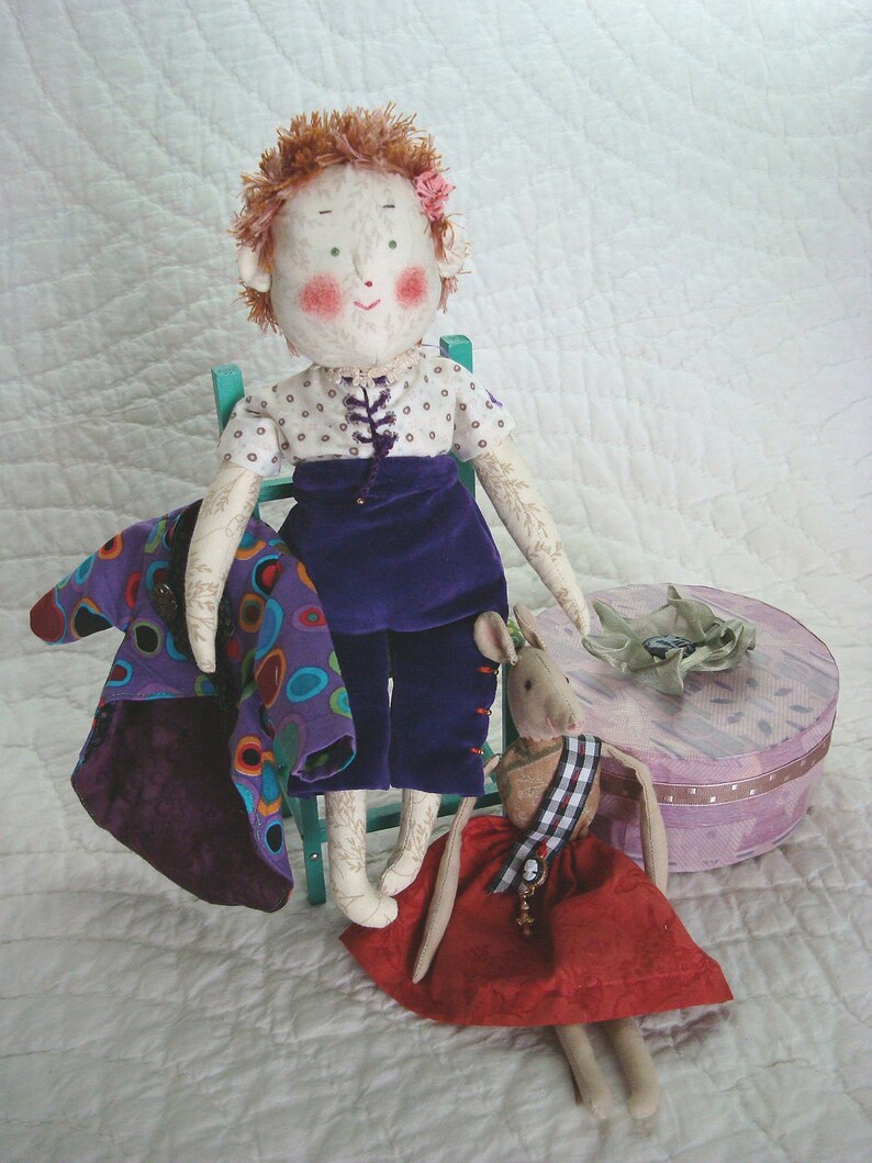 OOAK Art Doll Collectors Peony as The Mad Hatter Doll Set Alice in Wonderland Mouse Chair Hatbox Tophat image 2