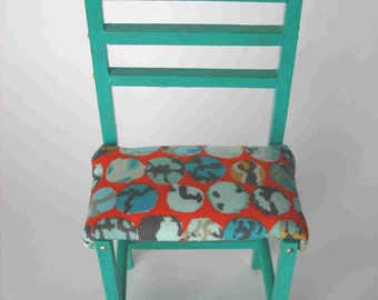 Chair Wooden Miniature Collectors Doll Chair High Chair Painted 1950's Dream Green Kaffe Fasset Fabric