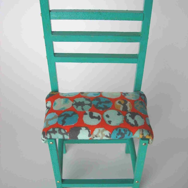 Chair Wooden Miniature Collectors Doll Chair High Chair Painted 1950's Dream Green Kaffe Fasset Fabric