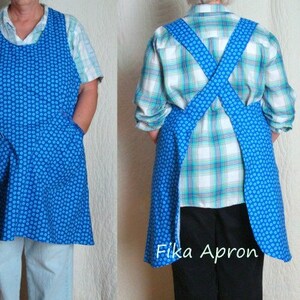 Womens Full Apron Knee Length Fika Swedish Coffee Break Star Fabric Ruffled Pockets and Towel Loop Snowflake image 4