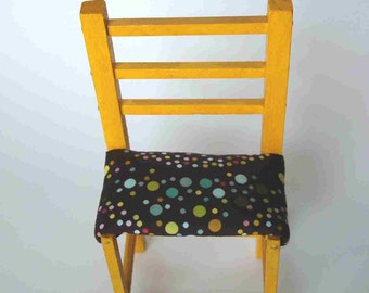 Chair Miniature Painted Wood High Chair Seat Doll Chair Buttercup Yellow Lollipop Fabric Gift