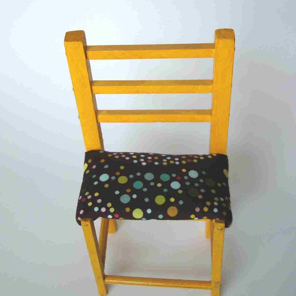 Chair Miniature Painted Wood High Chair Seat Doll Chair Buttercup Yellow Lollipop Fabric Gift