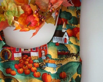 Apron 3 quarter length Womens Size LARGE Fall Motifs Autumn Colors Pumpkin Sommarhus Apron Criss Cross No Ties