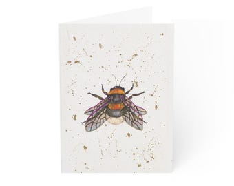 Handgemalte Aquarell Hummel Grußkarte | Cottagecore Bienen-Kunstkarte | Skurriles Natur-Briefpapier | Innen leer