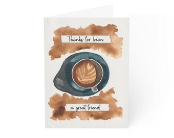 Danke für Bean ein toller Freund Aquarell Grußkarte | Lustige Kaffee-Wortspiel-Karte | Niedliche Freundschaftskarte | Innen leer