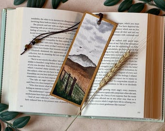 Open Field Watercolor Bookmark – Hand Painted Rural Landscape – Gold Edged Original Art