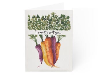 I Karotte über Sie Aquarell Grußkarte | Lustige Karotte Wortspiel Karte | Süße Garten Karte | Innen leer