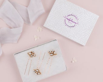 Wedding Hair Pins - Bridal Hair Pins - 'Hand-beaded 'Stella' Hair Pins - Set of 3 - Bridesmaid Hair Pins - Hairpins UK