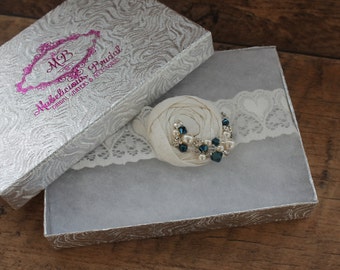 Ivory & Navy Blue Garter Set - Something Blue -  Luxury 'Sophia' Wedding Garter  - New Collection  - Introductory Offer  25% OFF - Bridal UK