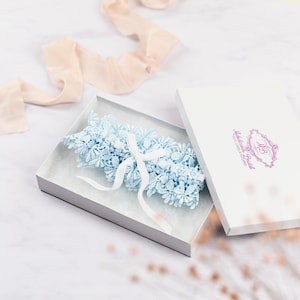 Bridal Garter - Vintage &#39;Blue Ice&#39; Bridal Garter - Something Blue Garter Set - Embroidery Wedding Garter Set UK - Custom Made Garter UK
