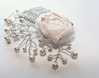 Bridal Hair Piece - UK Designed 'Simply Rosebud' Hair Piece - Bridal comb, Wedding hair comb, Ivory pearls hair piece, Bridesmaid hair comb