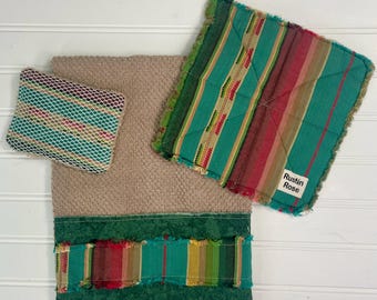 Southwest Kitchen set, towel, potholder, scrubby