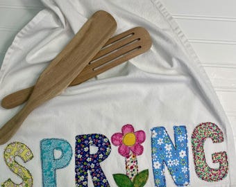 Kitchen towel spring appliqué, decorative tea towel, handmade