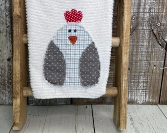 Farmhouse kitchen towel applique scrappy chicken