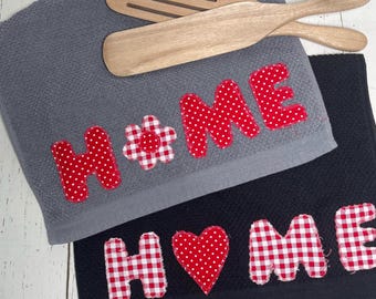 Appliqué Home kitchen towel, raw edge letters