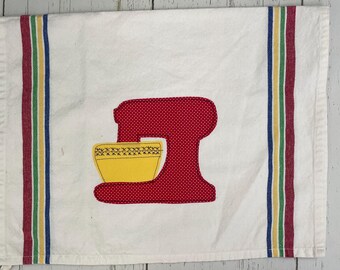 Farmhouse kitchen towel applique mixer and bowl