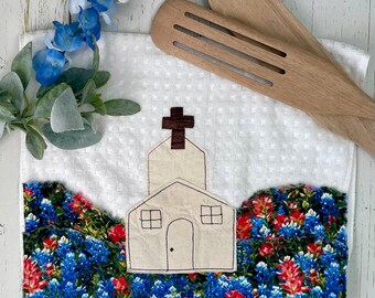 Texas bluebonnets country Church kitchen towel