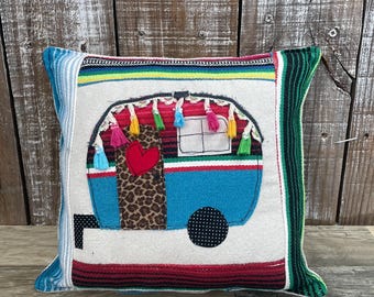 Handmade Camper Pillow, Serape, Leopard, Tassel Accents , Boho Western Decor