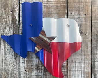Texas Flag Tin Wall Art, metal flag,Rusted Star, Corrugated tin decor