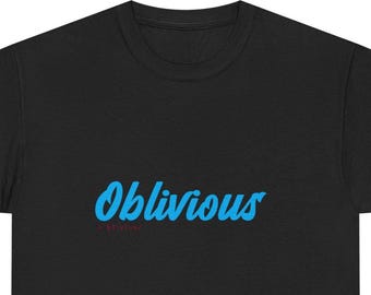 Oblivious Script Logo Tee | Minimalist Blue Text T-Shirt