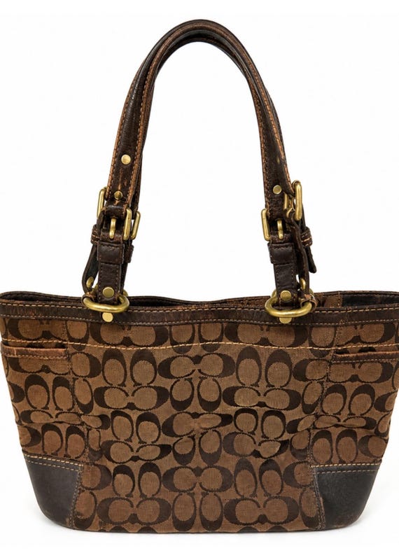 Vintage Coach Signature Shoulder Bag Brown Canvas Leather Trim