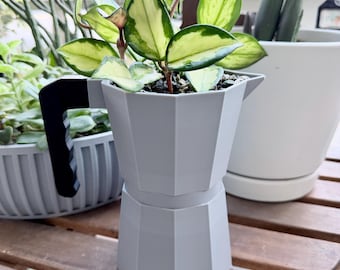 3D Printed Espresso Maker Planter | Self-Watering Cafecito Pot, Nerdy Desk Decor